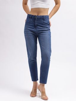 ELLE - Women Blue Solid Slim Straight Fit Mid-Rise Jeans