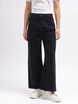 ELLE - Women Black Solid Flared Mid-Rise Jeans