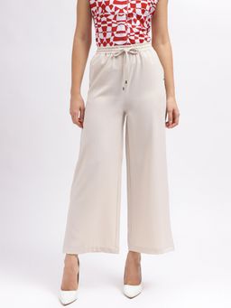 ELLE - Women Off White Solid Relaxed Fit Mid-Rise Trouser