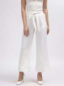 ELLE - Women White Solid Flared Trouser (Set of 2)
