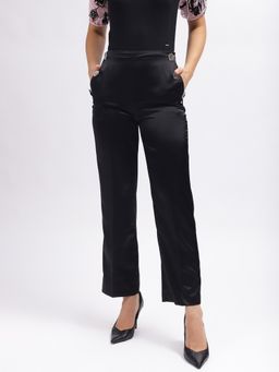 ELLE - Women Black Solid Flared High-Rise Trouser