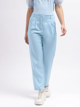 ELLE - Women Blue Solid Straight Fit High-Rise Trouser