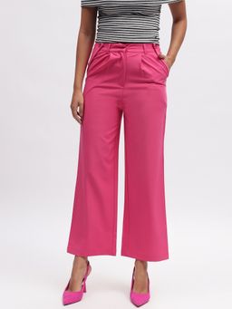 ELLE - Women Fuchsia Solid Straight Fit Trouser