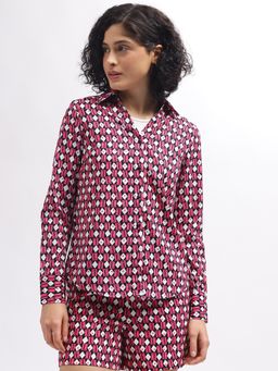 ELLE - Women Pink Printed Spread Collar Full Sleeves Shirt