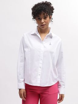 ELLE - Women White Solid Spread Collar Full Sleeves Shirt