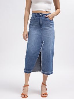 ELLE - Women Blue Solid Fitted Skirt