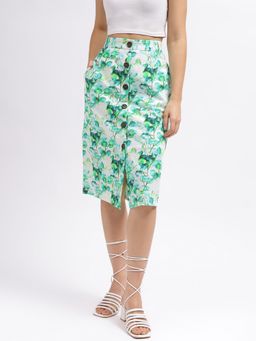 ELLE - Women Green Floral Regular Fit Mid-Rise Skirt