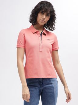 GANT - Women Peach Solid Polo Collar Short Sleeves T-Shirt