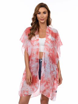 CrossKulture - Coral Printed Swimwear Short Sleeve Cover-Up Shrug