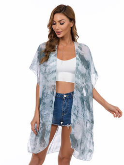 CrossKulture - Green Printed Swimwear Short Sleeve Cover-Up Shrug