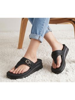 Aroom - Black Trendy Platform Toe-Ring Sandals for Women