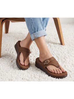 Aroom - Brown Trendy Platform Toe-Ring Sandals for Women