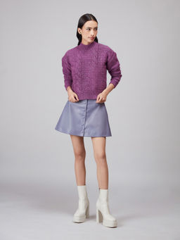 Twenty Dresses by Nykaa Fashion - Purple Solid High Neck Short Sweater