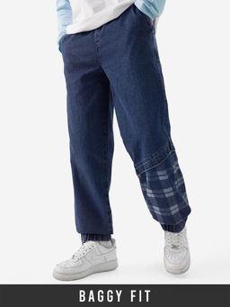 The Souled Store - Denim Urban Plaid Denim Joggers