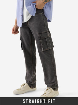 The Souled Store - Denim Ash Grey Straight Fit Men Cargo Jeans