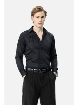 Snitch - Black Embellished Full Sleeves Slim Festive Shirt for Men