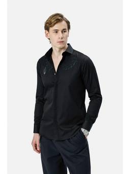 Snitch - Black Embroidery Full Sleeves Slim Semi Formal Shirt for Men