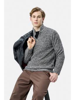 Snitch - Grey Textured Full Sleeves Regular Casual Sweater for Men
