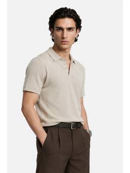 Snitch - Beige Solid Half Sleeves Regular Casual T-Shirt for Men