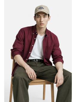 Snitch - Burgundy Solid Full Sleeves Regular Semi Formal Shirt for Men