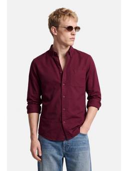 Snitch - Burgundy Solid Full Sleeves Regular Semi Formal Shirt for Men