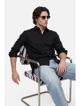 Snitch - Black Solid Full Sleeves Slim Semi Formal Shirt for Men