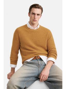 Snitch - Mustard Textured Full Sleeves Relaxed Casual Sweater for Men