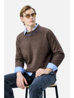 Snitch - Brown Self-Design Full Sleeves Boxy Casual Sweater for Men