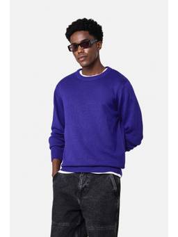 Snitch - Blue Solid Full Sleeves Regular Casual Sweater for Men