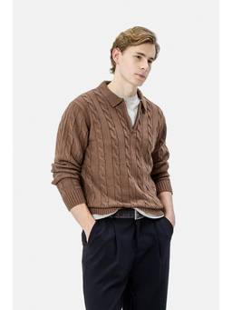 Snitch - Brown Cable Full Sleeves Relaxed Casual Sweater for Men