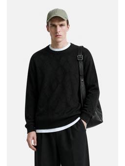 Snitch - Black Textured Full Sleeves Regular Casual Sweater for Men