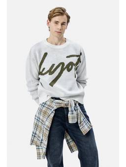 Snitch - Off White Printed Full Sleeves Boxy Casual Sweater for Men