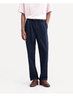 Rare Rabbit - Zor Men Navy Blue Relaxed Fit Cotton Blend Trousers