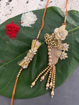 Digital Dress Room - Designer Rakhi Lumba Set Beads Design Rakhi for Brother & Bhabhi (Pack of 2)