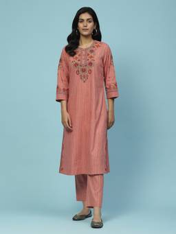 Aarke Ritu Kumar - Women Pink Printed Polyester Kurta with Pant