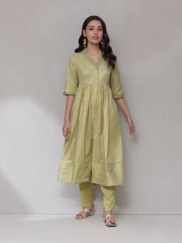 Aarke Ritu Kumar - Women Yellow Printed Polyester Kurta with Pant