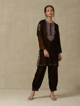 Aarke Ritu Kumar - Women Brown Embroidered Polyester Kurta with Pant