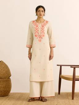 Aarke Ritu Kumar - Women Off White Floral Cotton Blend Kurta and Pant with Dupatta