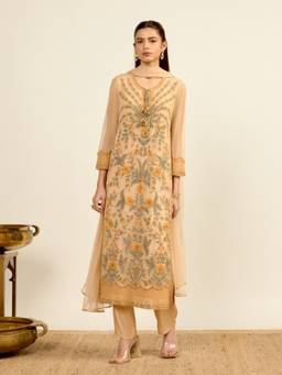 Aarke Ritu Kumar - Women Beige Floral Polyester Kurta and Pant with Dupatta
