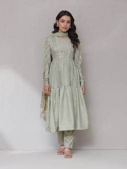 Aarke Ritu Kumar - Women Green Textured Polyester Kurta and Pant with Dupatta
