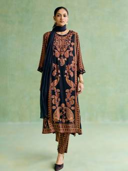Aarke Ritu Kumar - Women Black Paisley Viscose Kurta and Pant with Dupatta