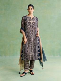 Aarke Ritu Kumar - Women Black Printed Viscose Kurta and Pant with Dupatta