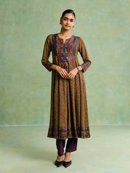 Aarke Ritu Kumar - Women Olive Printed Viscose Kurta and Pant with Dupatta