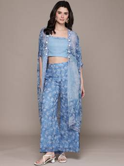 Aarke Ritu Kumar - Women Blue Floral Polyester Co-Ord Set