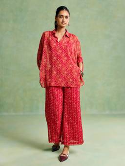 Aarke Ritu Kumar - Women Red Floral Polyester Co-Ord Set