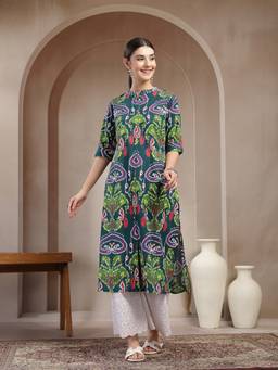 Stylum - Women Green Printed Cotton Kurta
