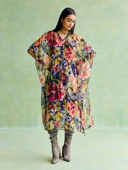 Aarke Ritu Kumar - Women Multi-Color Floral Polyester Kaftan Dress with Camisole