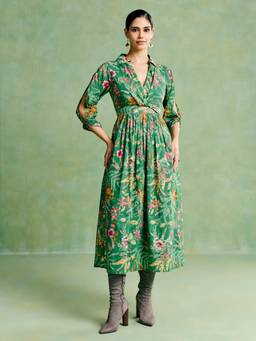 Aarke Ritu Kumar - Women Green Floral Cotton Dress