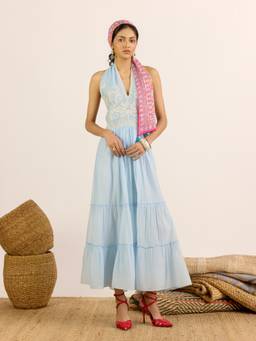 Aarke Ritu Kumar - Women Blue Floral Cotton Blend Dress