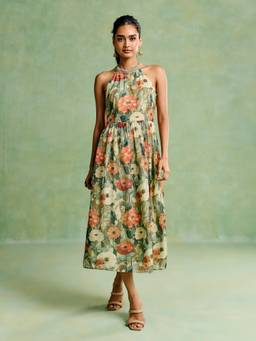 Aarke Ritu Kumar - Women Green Floral Polyester Dress